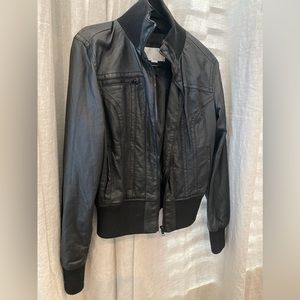 Black leather zip up jacket. M